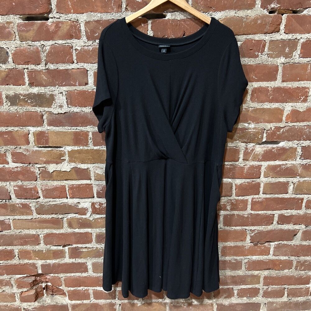 Torrid Plus Size 3 Black Mini Rib Knit Dress Drape Front Skater Dress